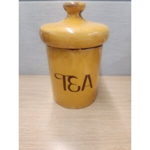 Vintage MCM Holiday Designs Tea Lidded Ceramic‎ Canister Harvest Yellow Mushroom